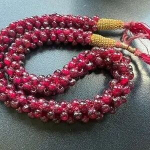 Vintage Artisan Garnet Torsade Necklace Multi-Strand Genuine Stone 39g